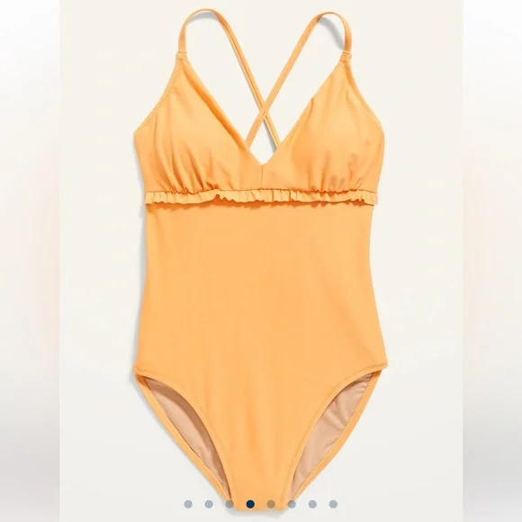 🆕 Old Navy Women’s V-Neck Ruffle-Trim Cutout One Piece Swim Swimsuit Mango 8-10 - Picture 4 of 15